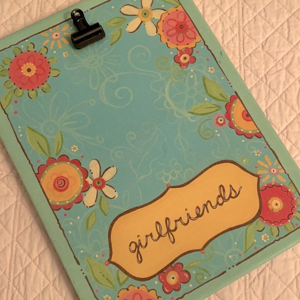 Glory Haus | “Girlfriends” Flower Design Canvas Clip Picture Frame Teal Blue